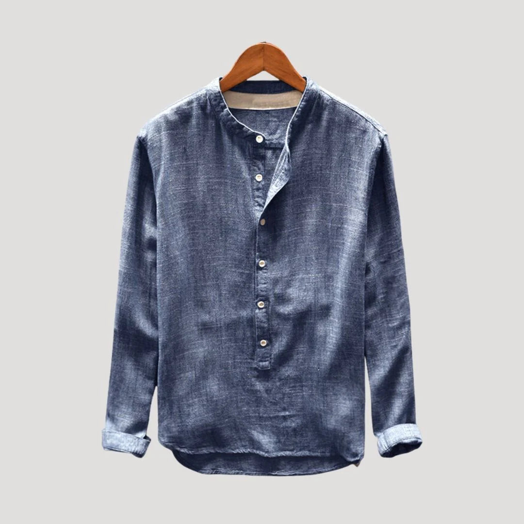 Men’s Band Collar Button Shirt