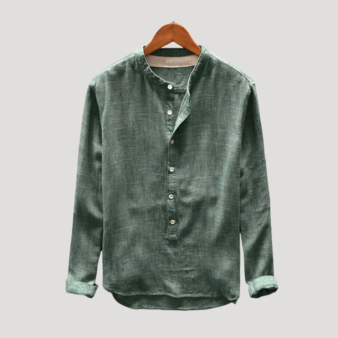 Men’s Band Collar Button Shirt
