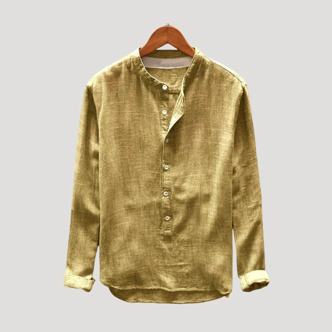 Men’s Band Collar Button Shirt
