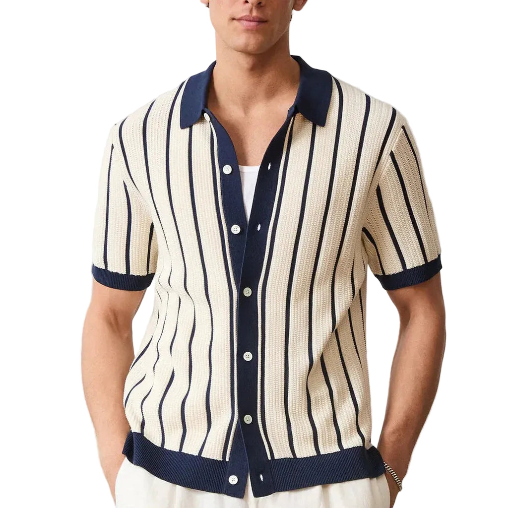 Men’s Short Sleeve Striped Knit Button Shirt