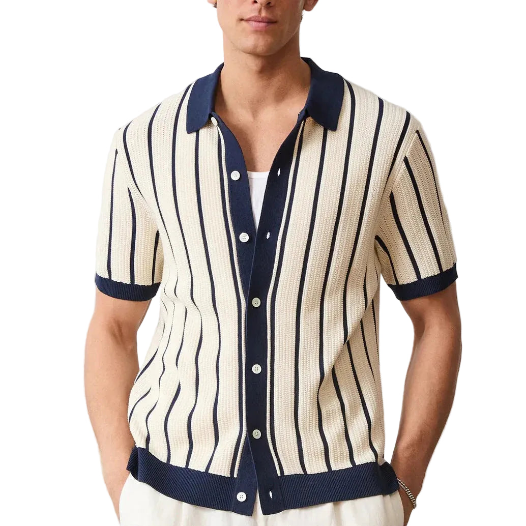 Men’s Short Sleeve Striped Knit Button Shirt