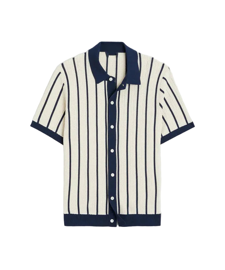 Men’s Short Sleeve Striped Knit Button Shirt