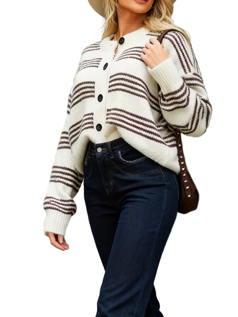 Women's Striped Button-Front Cardigan