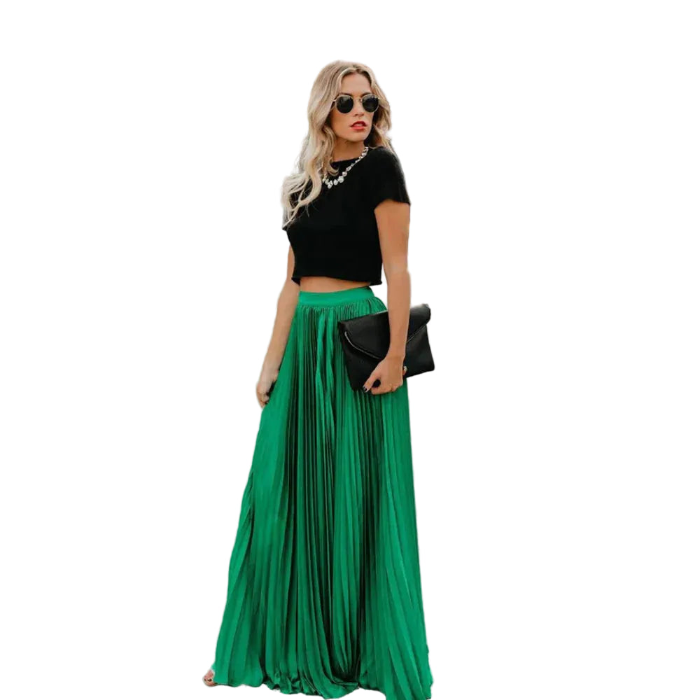 Women’s Long Pleated Skirt with Elastic Waistband