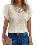 Women’s Short Sleeve Crochet Panel Blouse